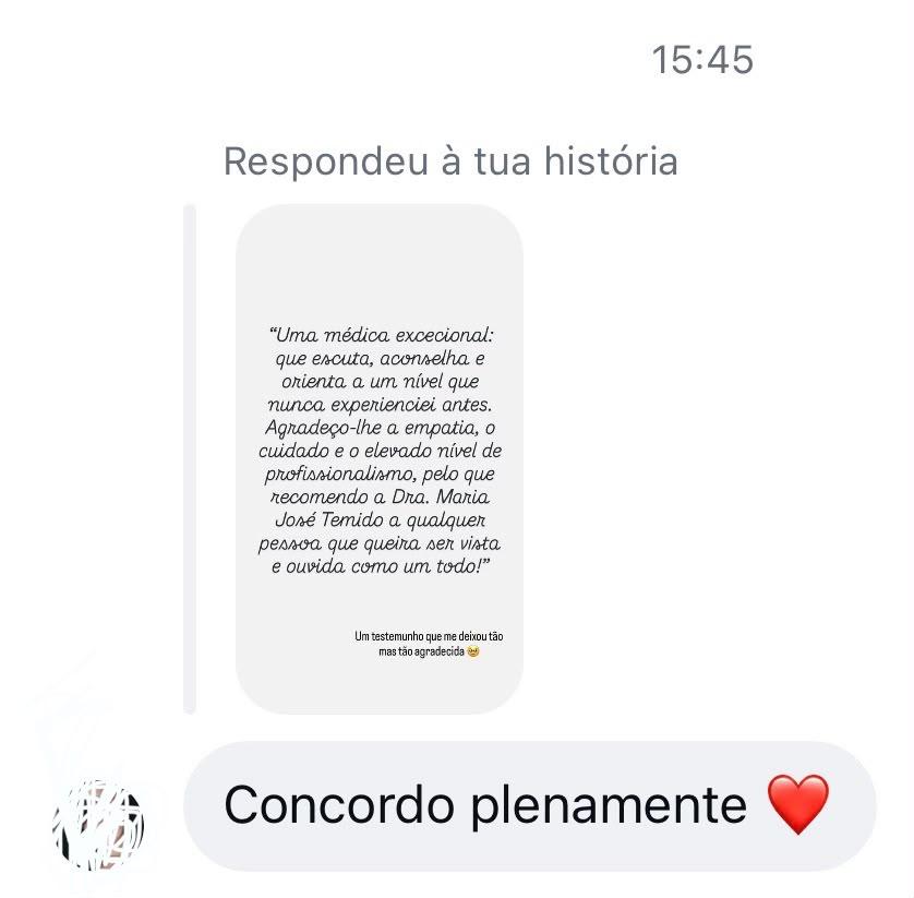 Testemunho de paciente via Instagram — uma médica excecional que escuta, aconselha e orienta