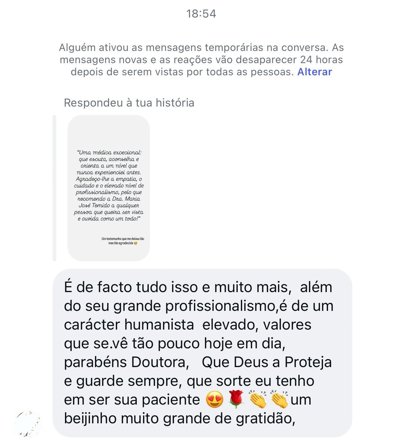 Testemunho de paciente via Instagram — carácter humanista elevado, valores que se vê tão pouco hoje em dia